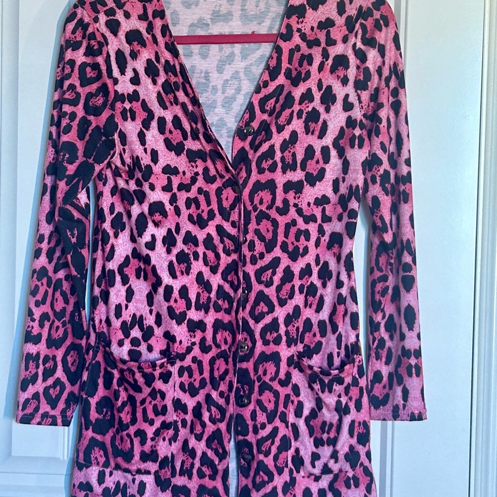 Pink Leopard Print Cardigan